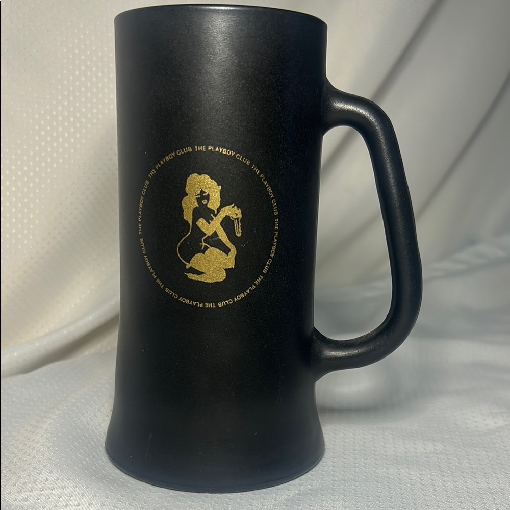 Vintage 1960’s The Playboy Club Black Glass Mug Stein Black & Gold